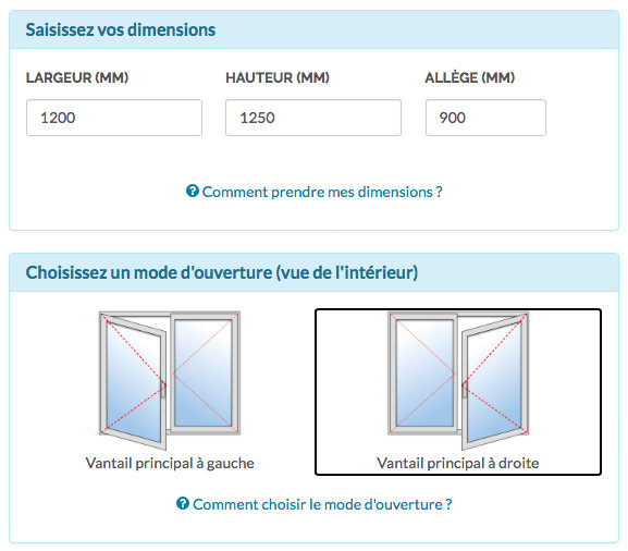 Configuration d'une fenêtre PVC sur msure en ligne